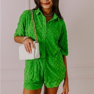 Green Terry Cloth Polka Dot Shorts Set – Size Large